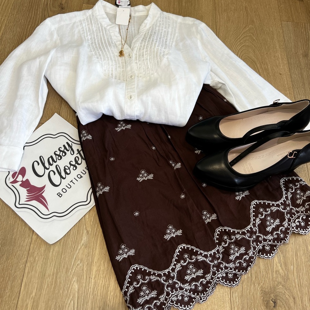 Dressbarn Brown Skirt Schoolgirl Outfit Bundle (Size L) - Picture 1 of 4